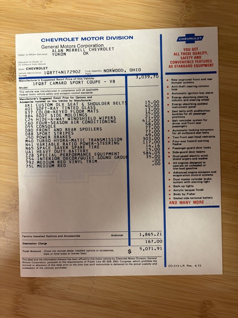 1974 Chevrolet Camaro Z28 206