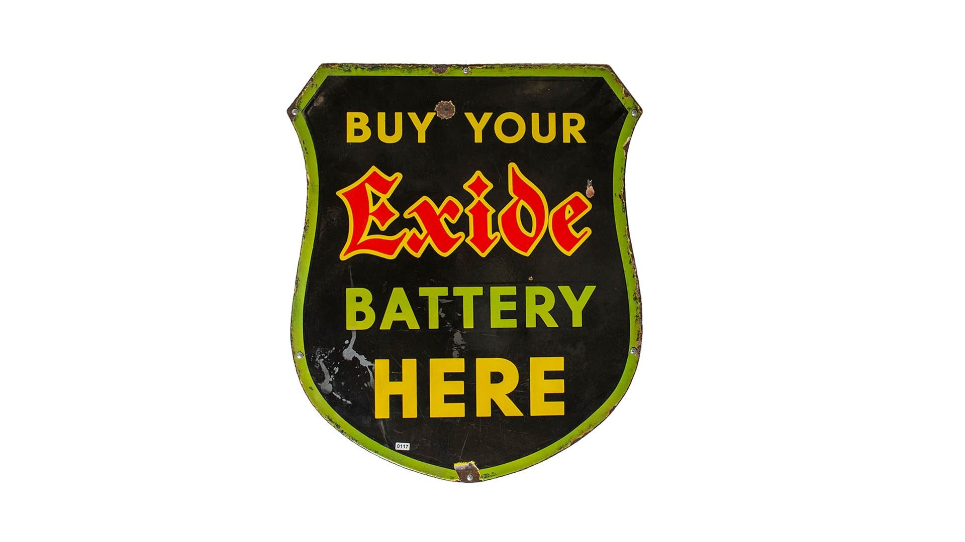 Broad Arrow Auctions | Buy your Exide Battery Here Enamel Sign