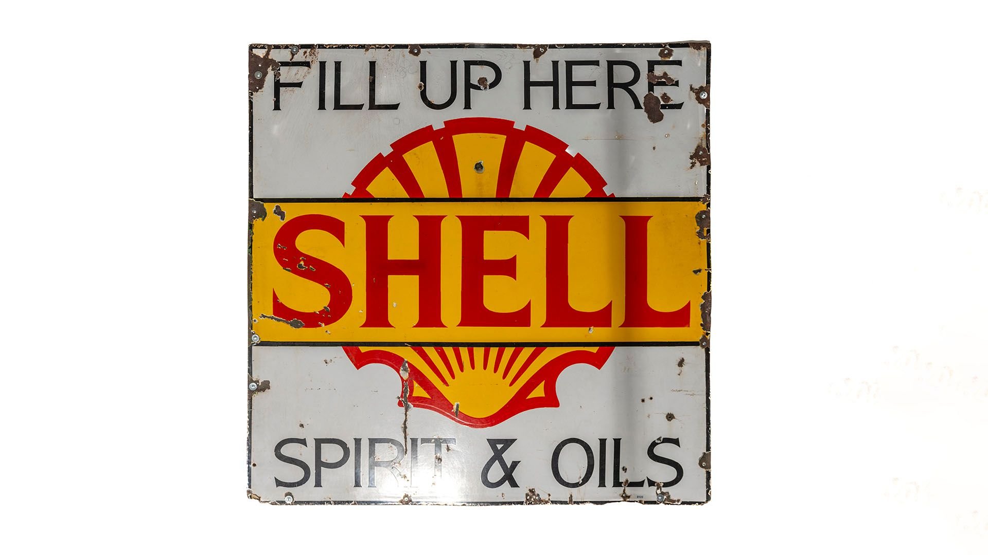 Broad Arrow Auctions | Shell Fill Up Here Enamel Sign