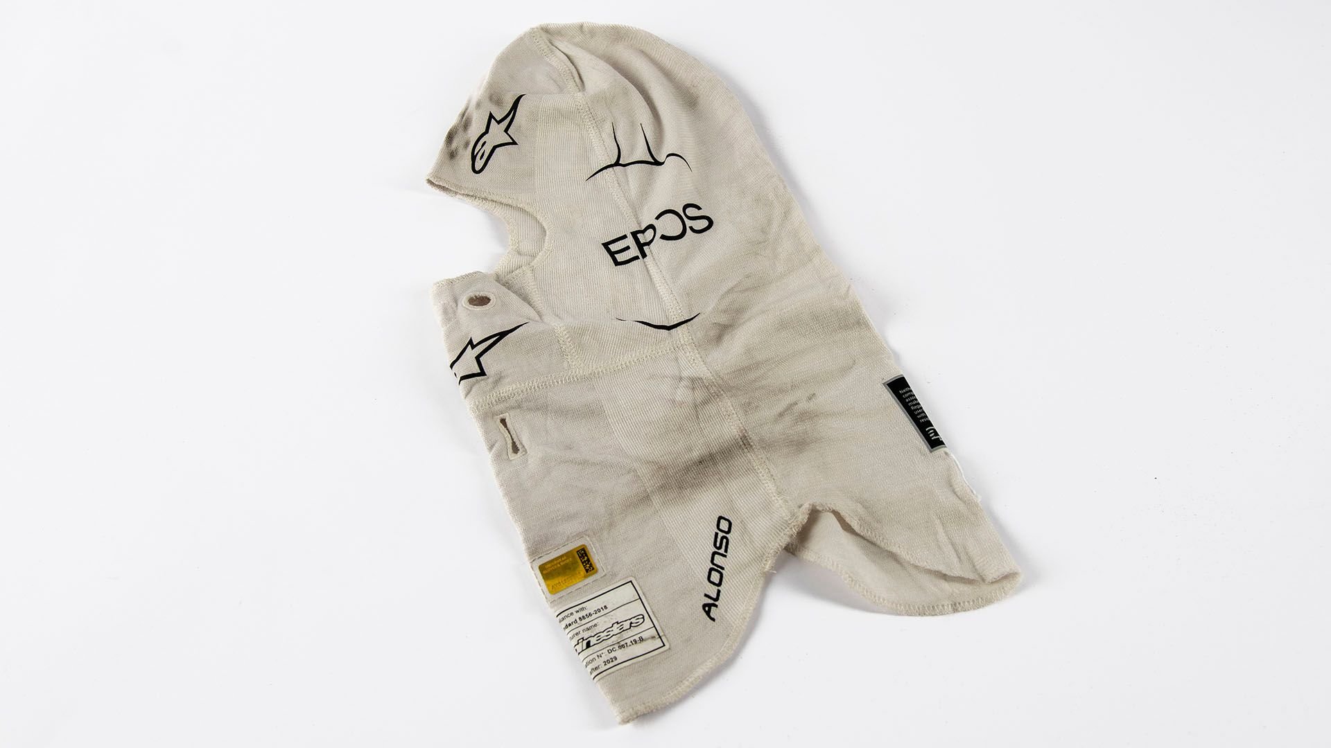 Broad Arrow Auctions | Fernando Alonso 2023 Original Aston Martin Nomex Balaclava