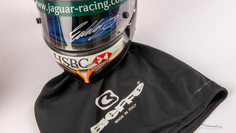 Broad Arrow Auctions | Eddie Irvine 2000 Original Jaguar Helmet Signed on Visor