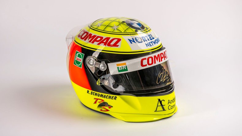 Broad Arrow Auctions | Ralf Schumacher 2000 Original Williams Helmet with Original used Visor Signed Canada 2001 by the Driver