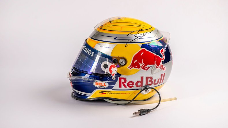 Broad Arrow Auctions | Sébastien Buemi 2009 Signed Original Toro Rosso Helmet with Hungary and European Flags to the Rear