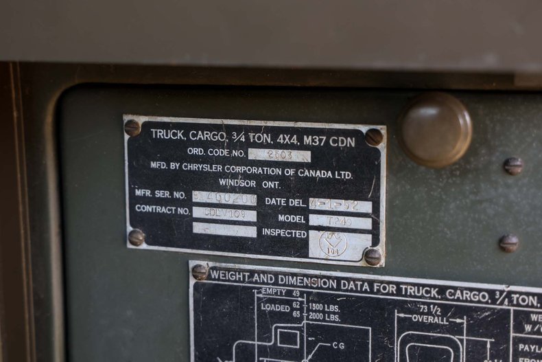 For Sale 1952 Dodge M37 CDN Cargo Truck