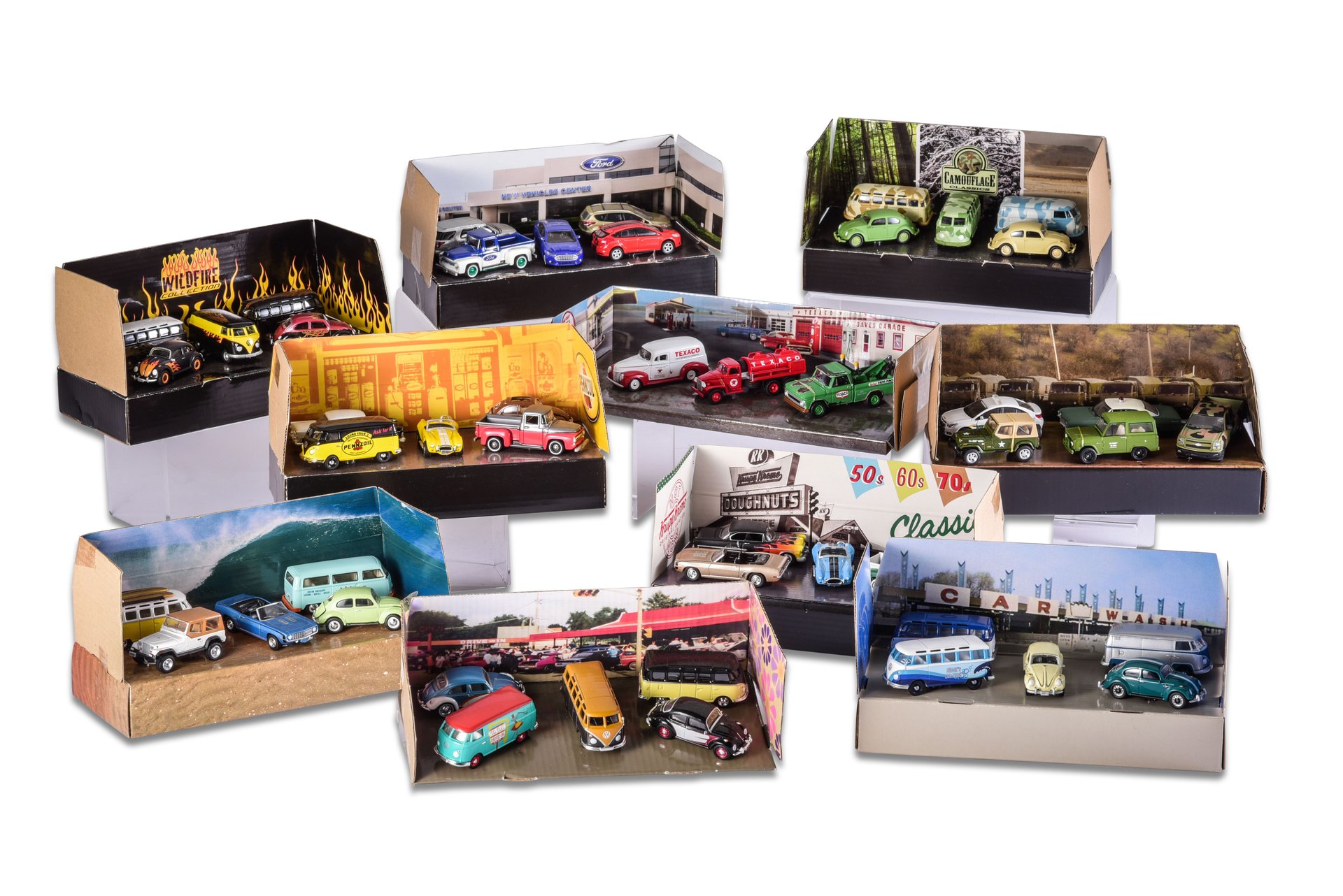 For Sale Group of Cars Models in Cutout Box Displays