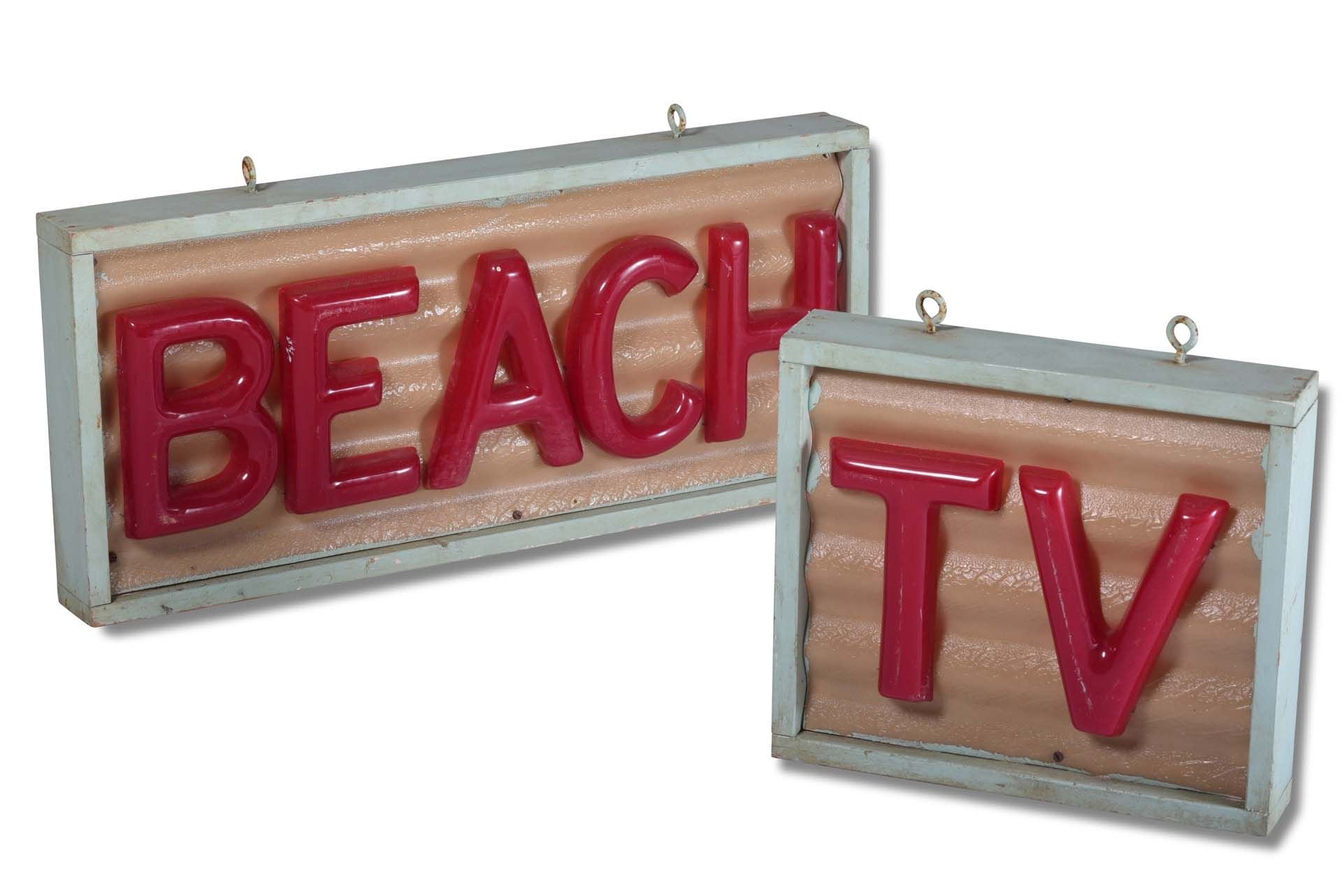 For Sale 'TV' & 'Beach' Hanging Signs