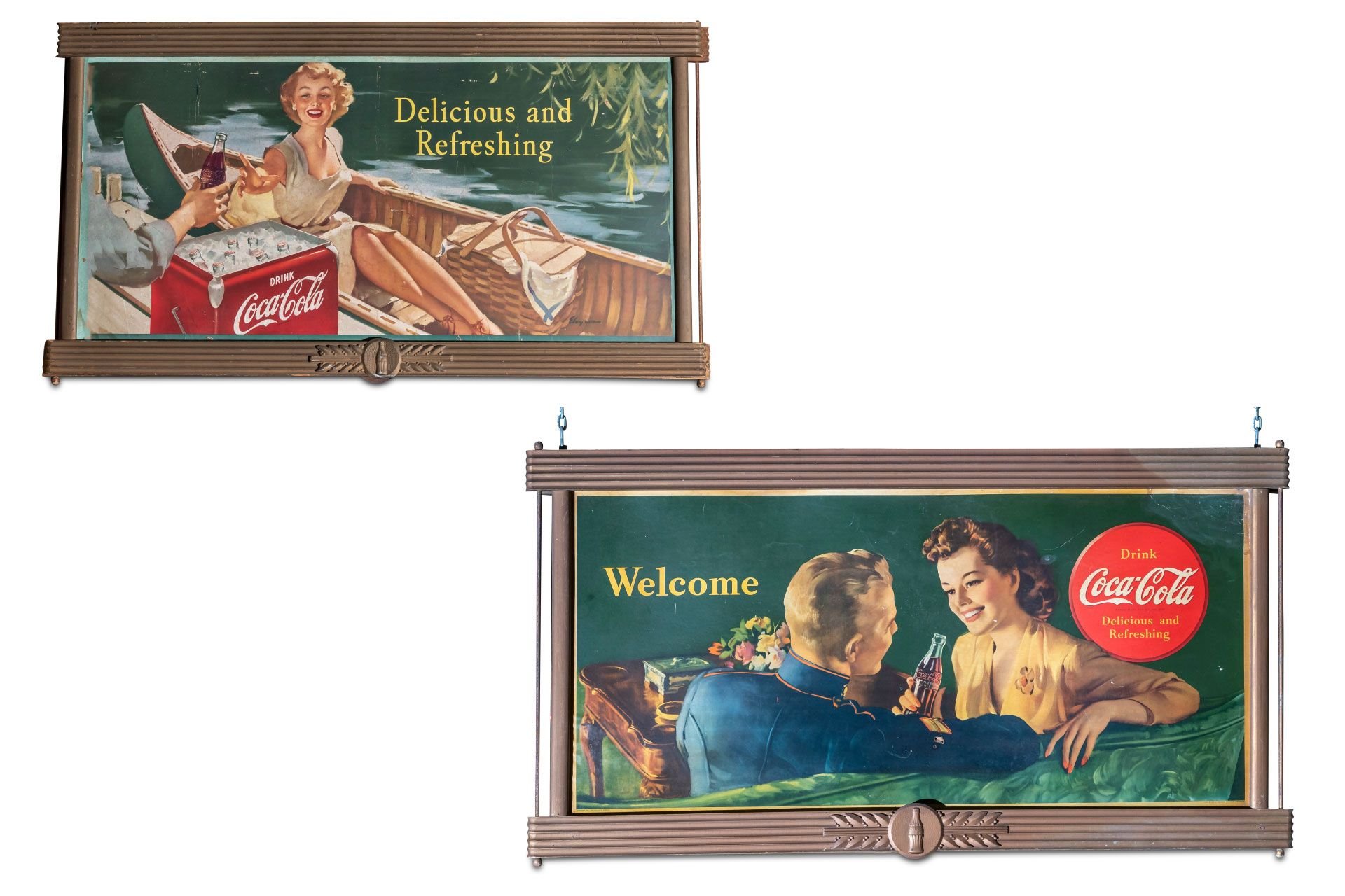 For Sale Framed 'Coca-Cola' Period Advertisements, Double-Sided