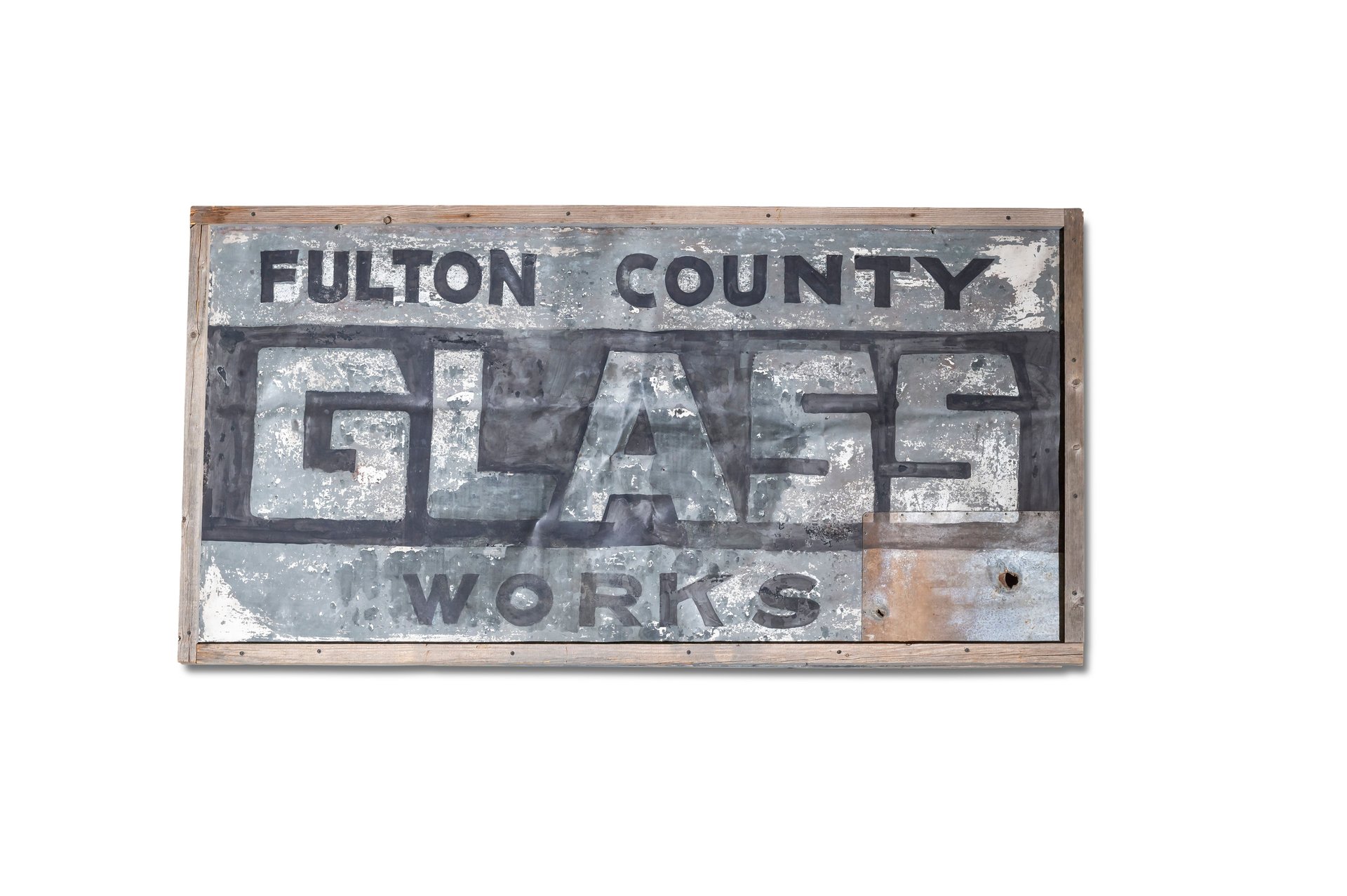 Broad Arrow Auctions | 'Fulton Country Glass Works' Painted Metal Sign, Double-Sided