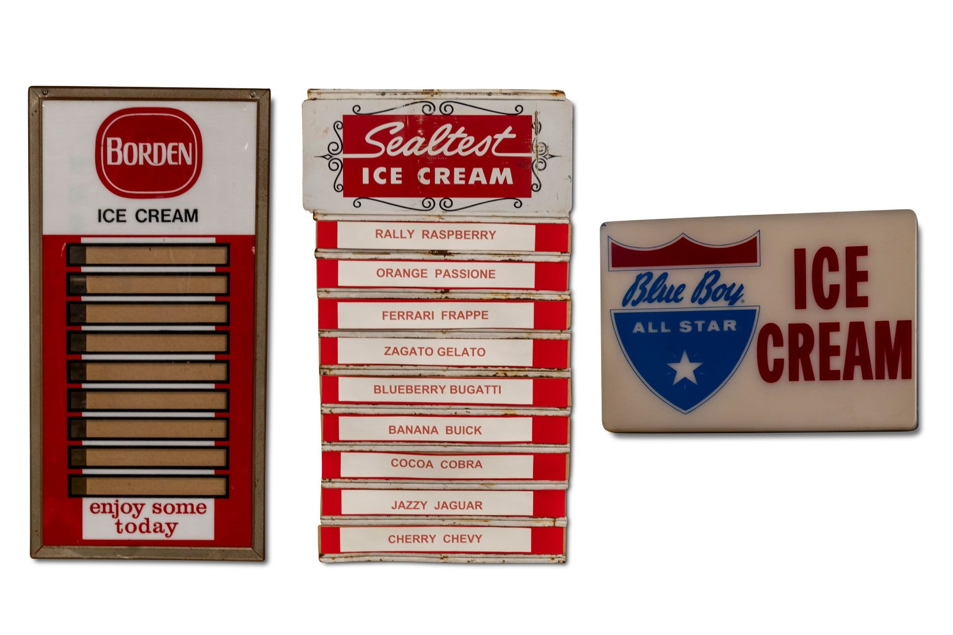 For Sale Group of Ice Cream Signs, 'Blue Boy, Borden, Sealtest'