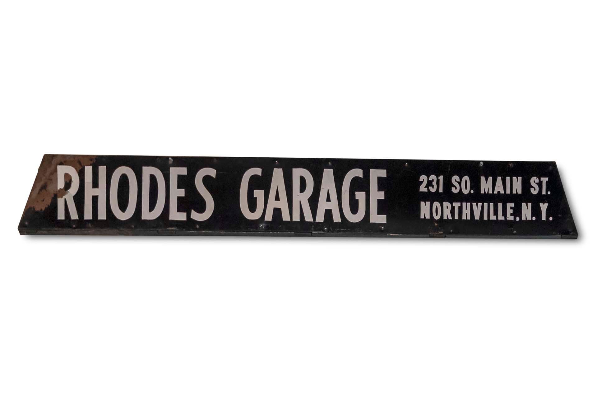 Broad Arrow Auctions | 'Rhode's Garage' Painted Metal Sign