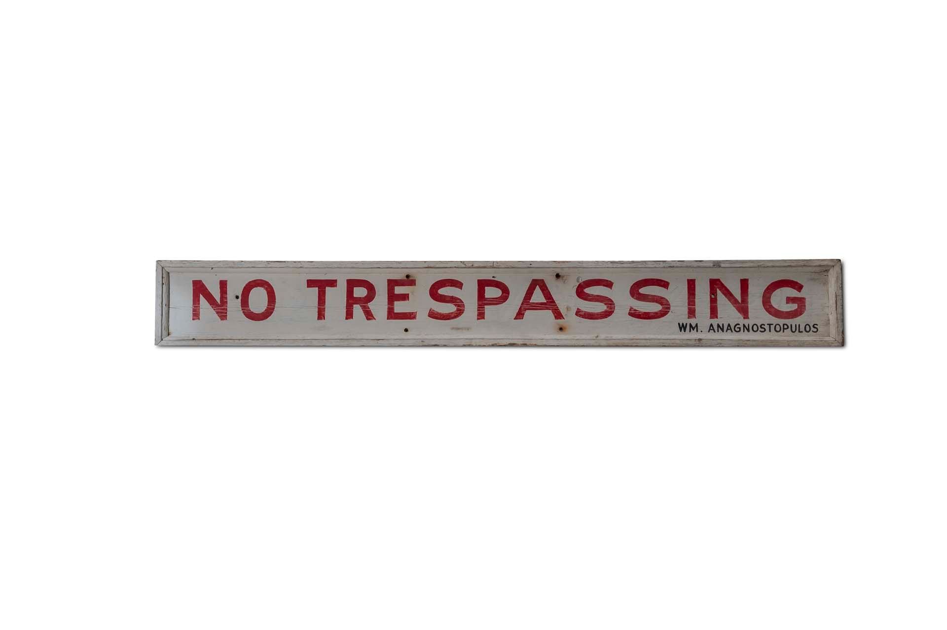 Broad Arrow Auctions | Large No Trespassing Wood Sign