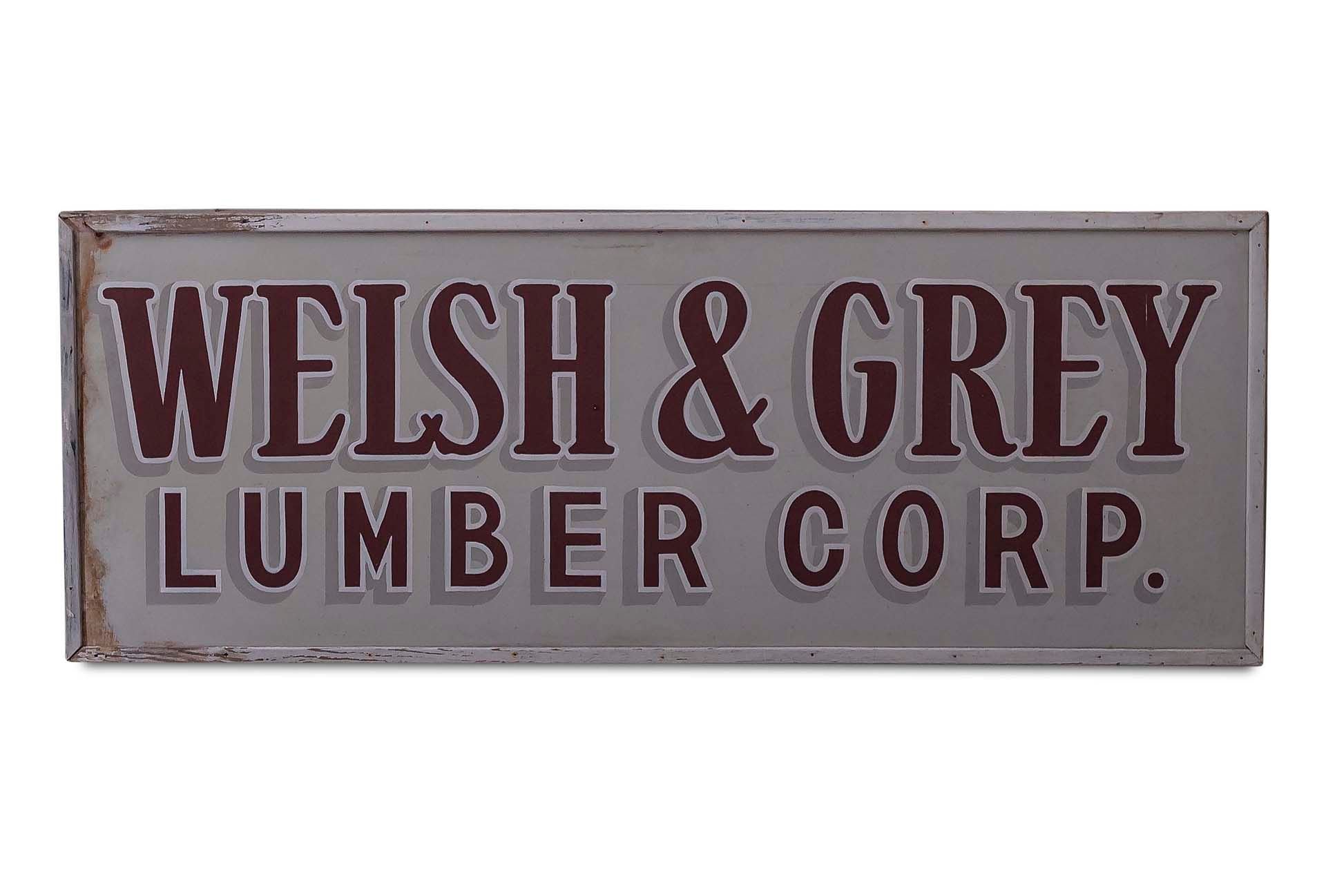 For Sale 'Welsh & Grey Lumber Corp." Wood Painted Sign