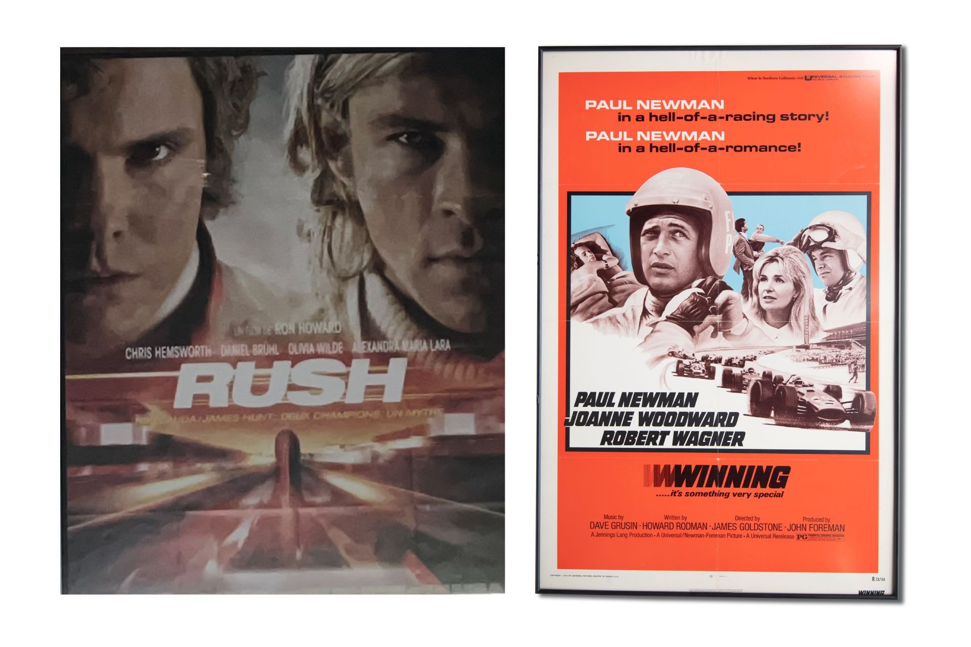 For Sale Pair of Framed Movie Posters Including 'Winning' and 'Rush'