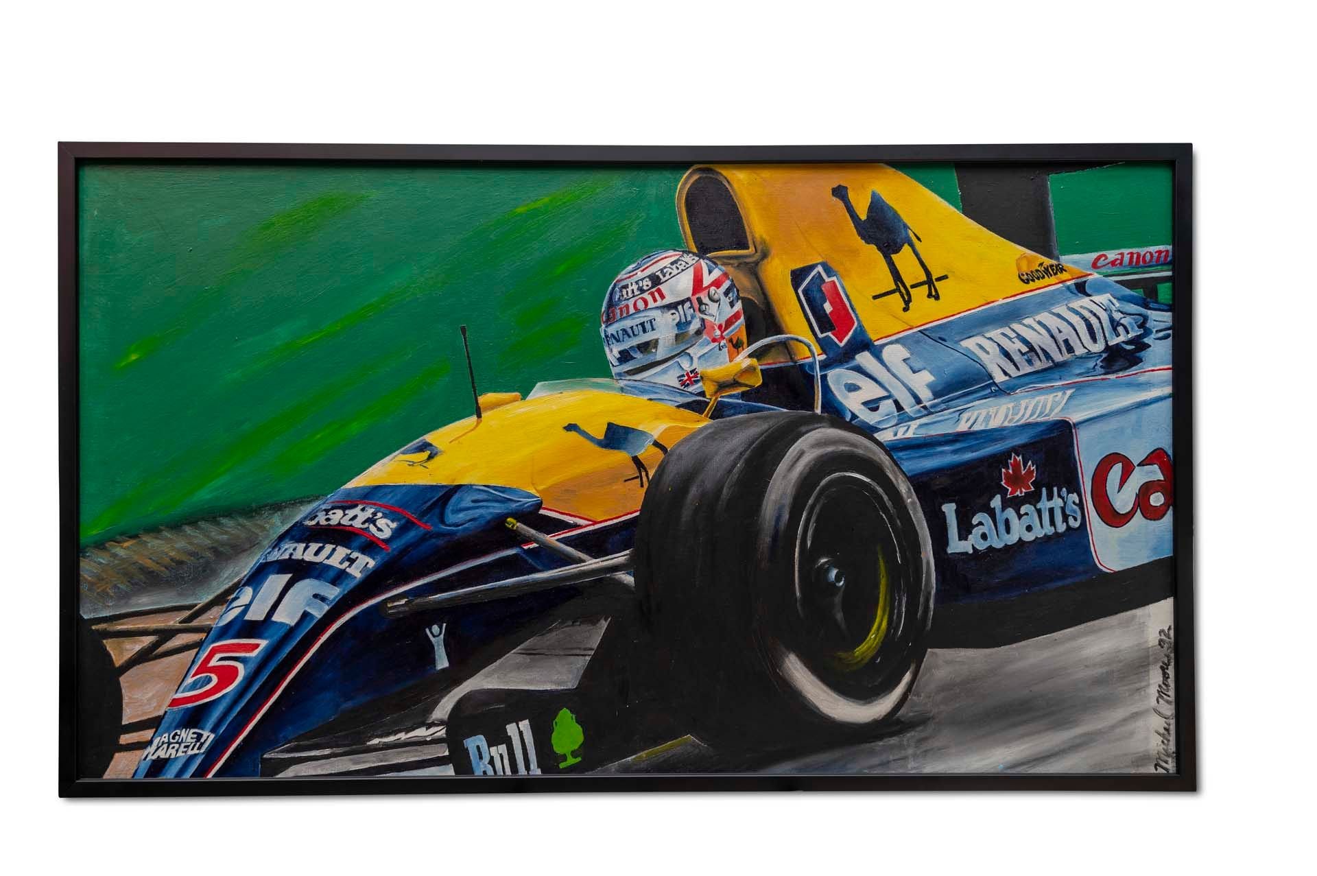 For Sale Framed Acrylic 'Formula 1"  Painting signed Michael Moore 1992