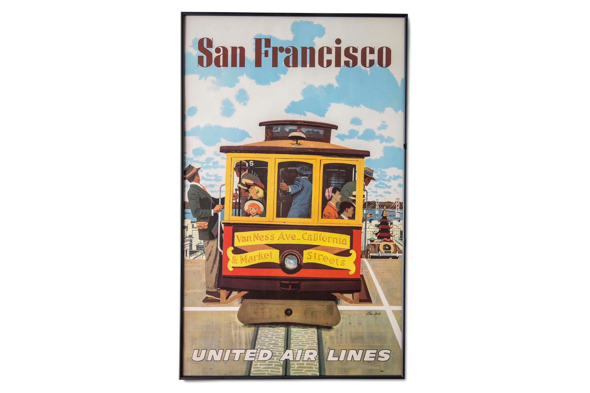 For Sale Framed Original San Francisco United Airlines Advertising Poster
