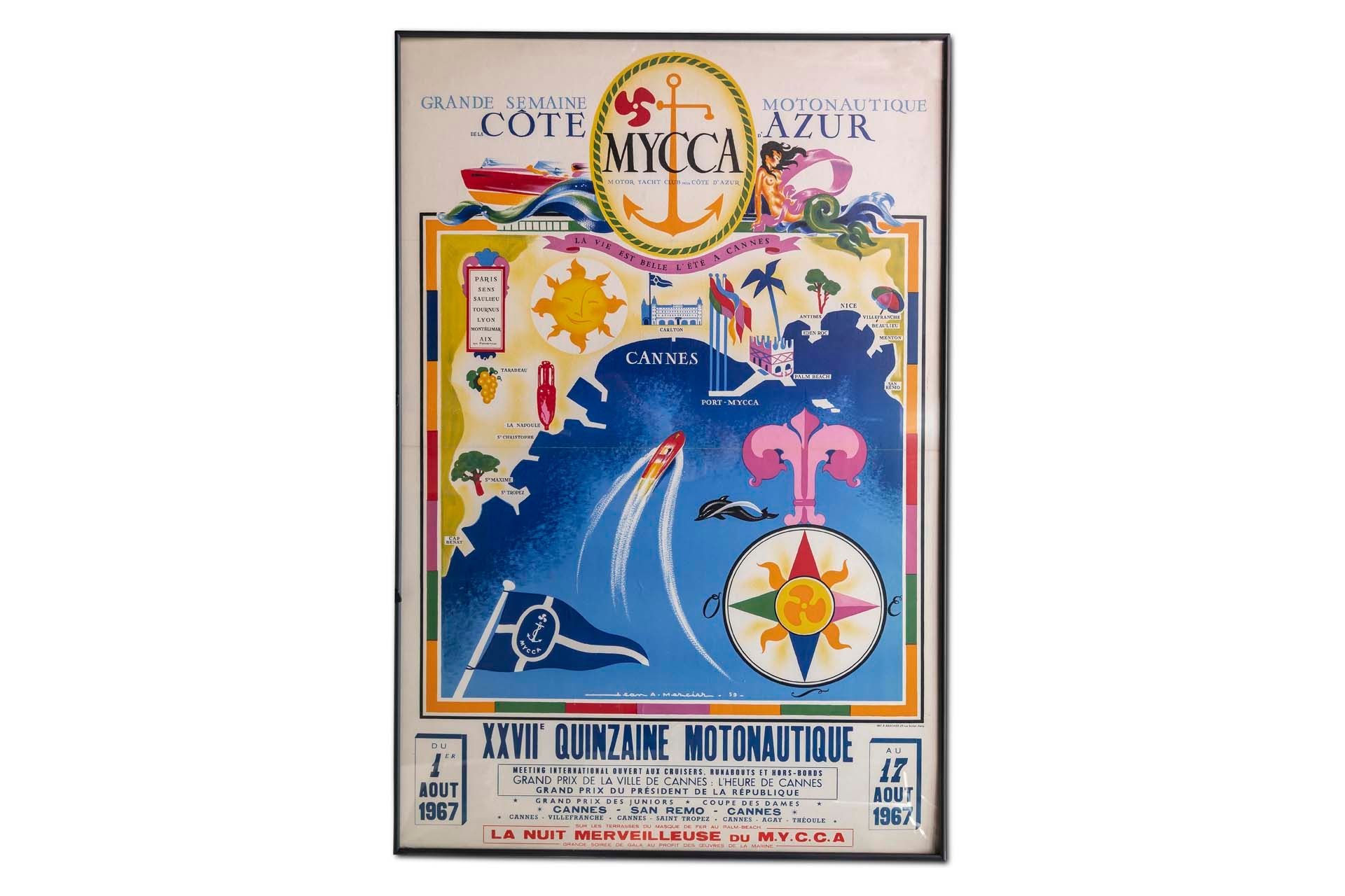 For Sale Large Framed Original '1967 Cote d'Azur Yacht Club' Poster