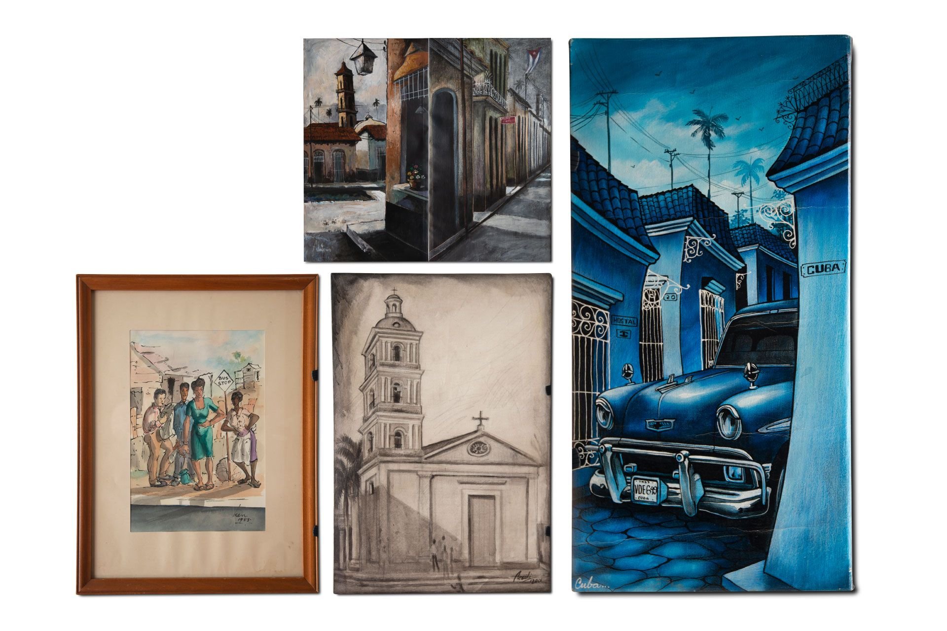 For Sale Set of 4 Modern Paintings Depicting Cuba