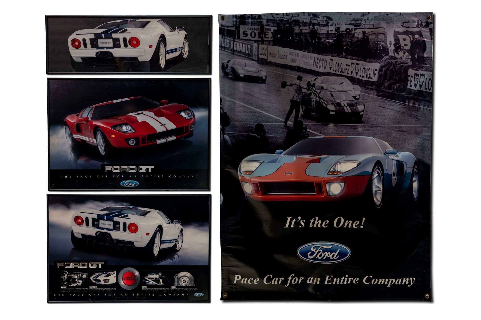 For Sale Group of Framed '2005/06 Ford GT' Promotional Posters and a Ford Vinyl Banner