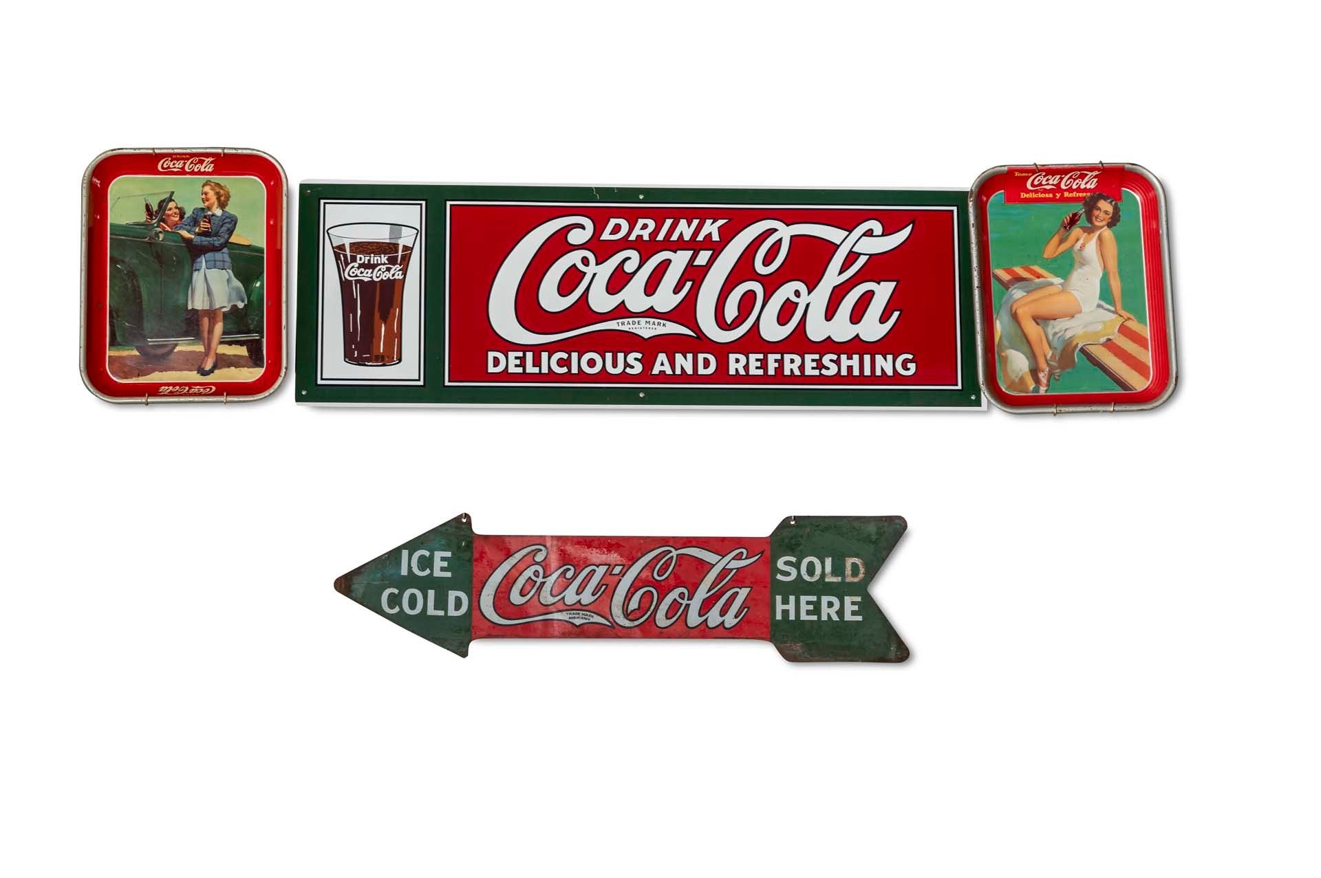 For Sale Group of Coca-Cola Signs, Clock and Other Signs