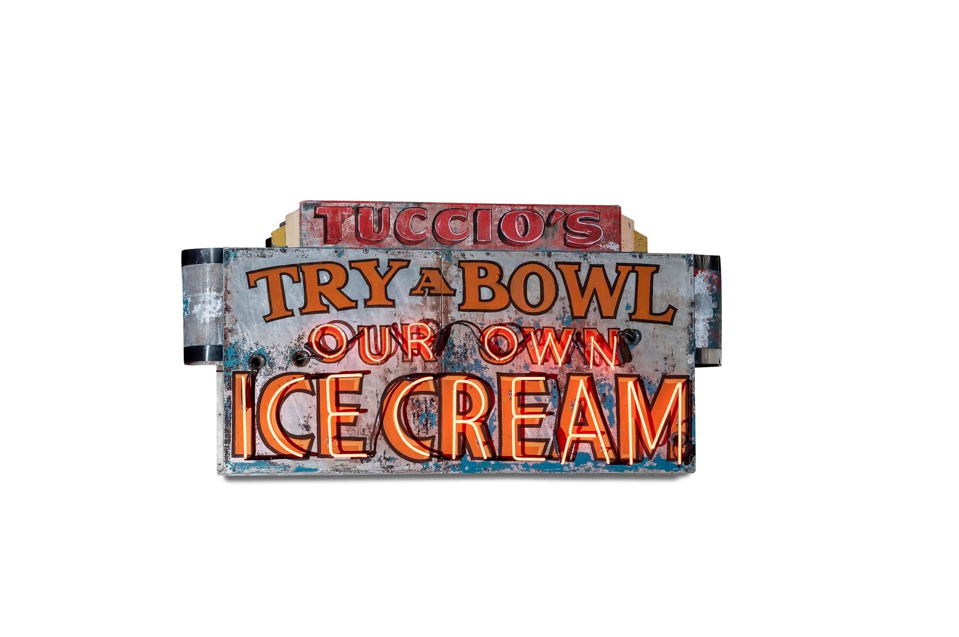 For Sale 'Tuccio's Ice Cream' Neon Sign, Double Bull Horn