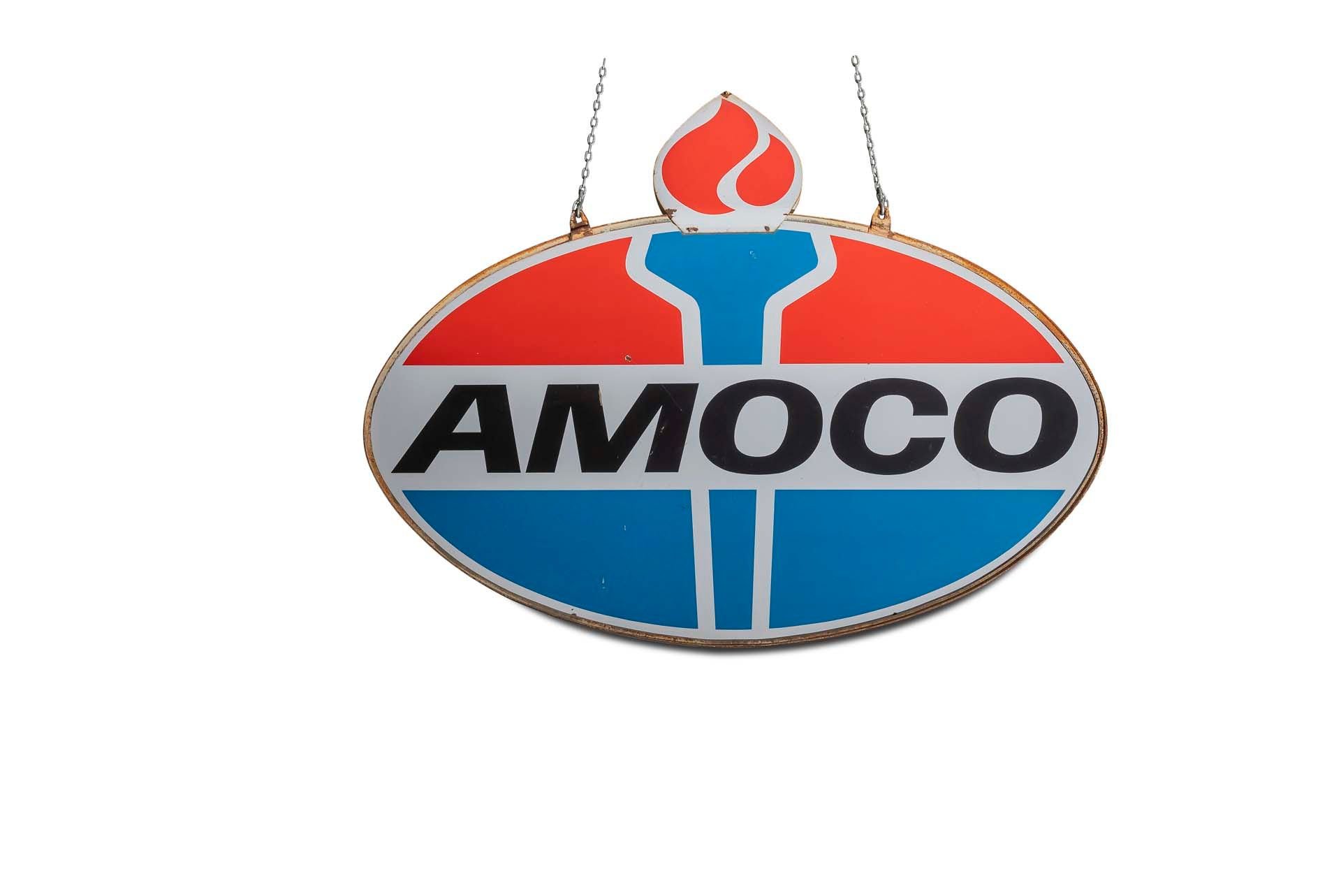 For Sale Large 'Amoco' Porcelain Double-Sided, Metal Frame and Brackets