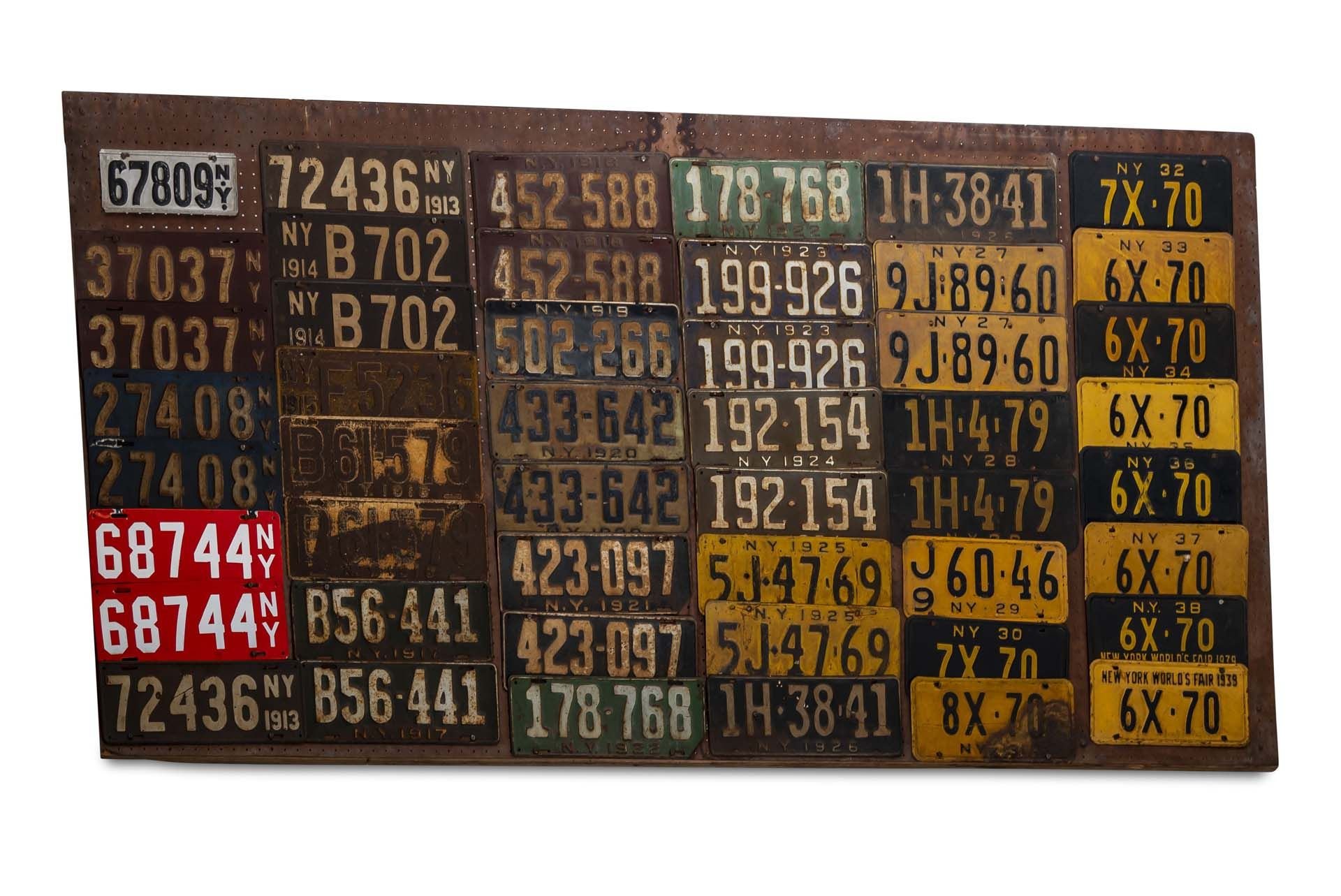 For Sale Pre-War NY State License Plate Display Including Many Matched Pairs