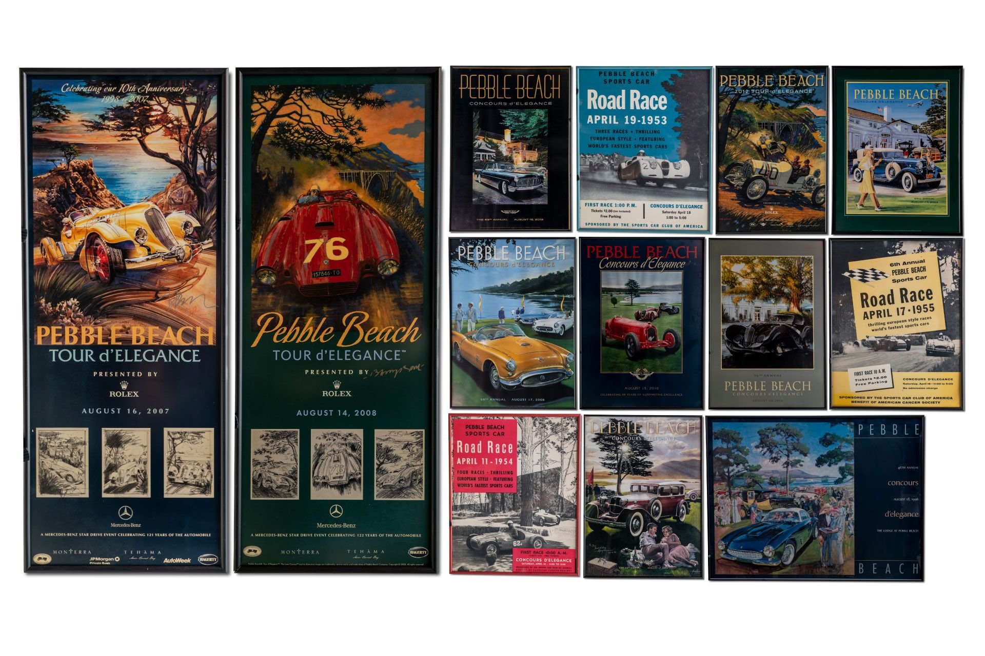For Sale Group of Assorted Pebble Beach Posters including three Reproduction Pebble Beach Road Race Posters