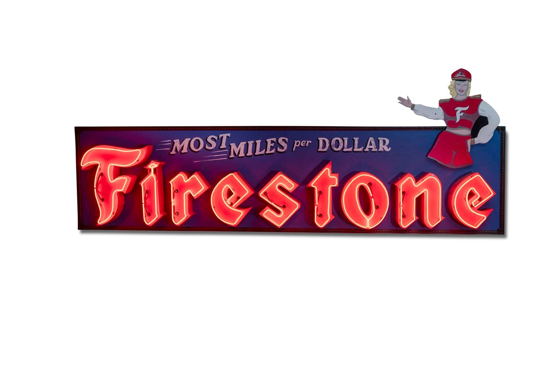 For Sale Very Large 'Firestone' Lettering Neon Sign, on framed backing