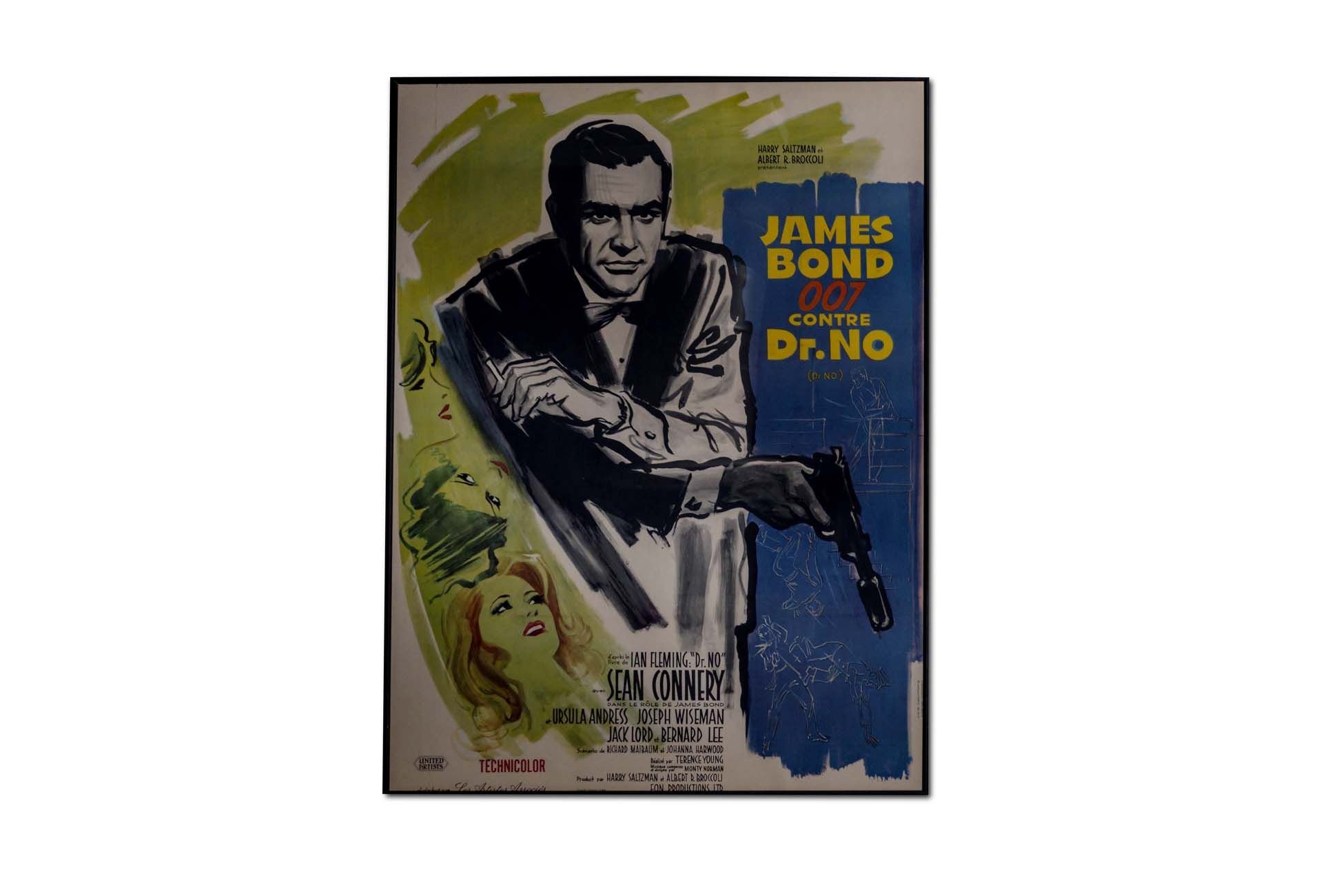 For Sale Large Framed Blue Variant ' James Bond 007 French Dr. No' Movie Poster