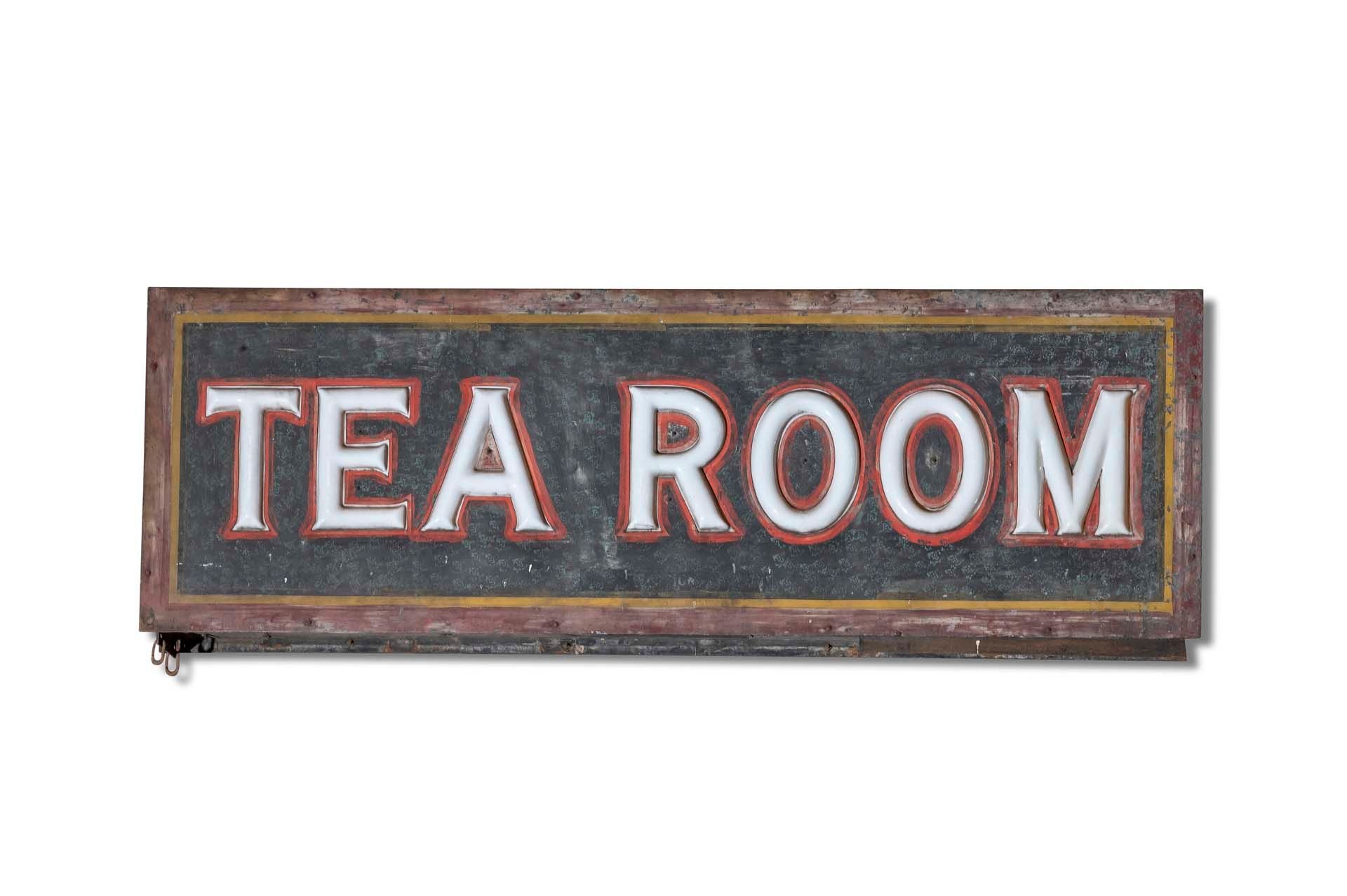 Broad Arrow Auctions | Tea Room' Lighted Metal Sign