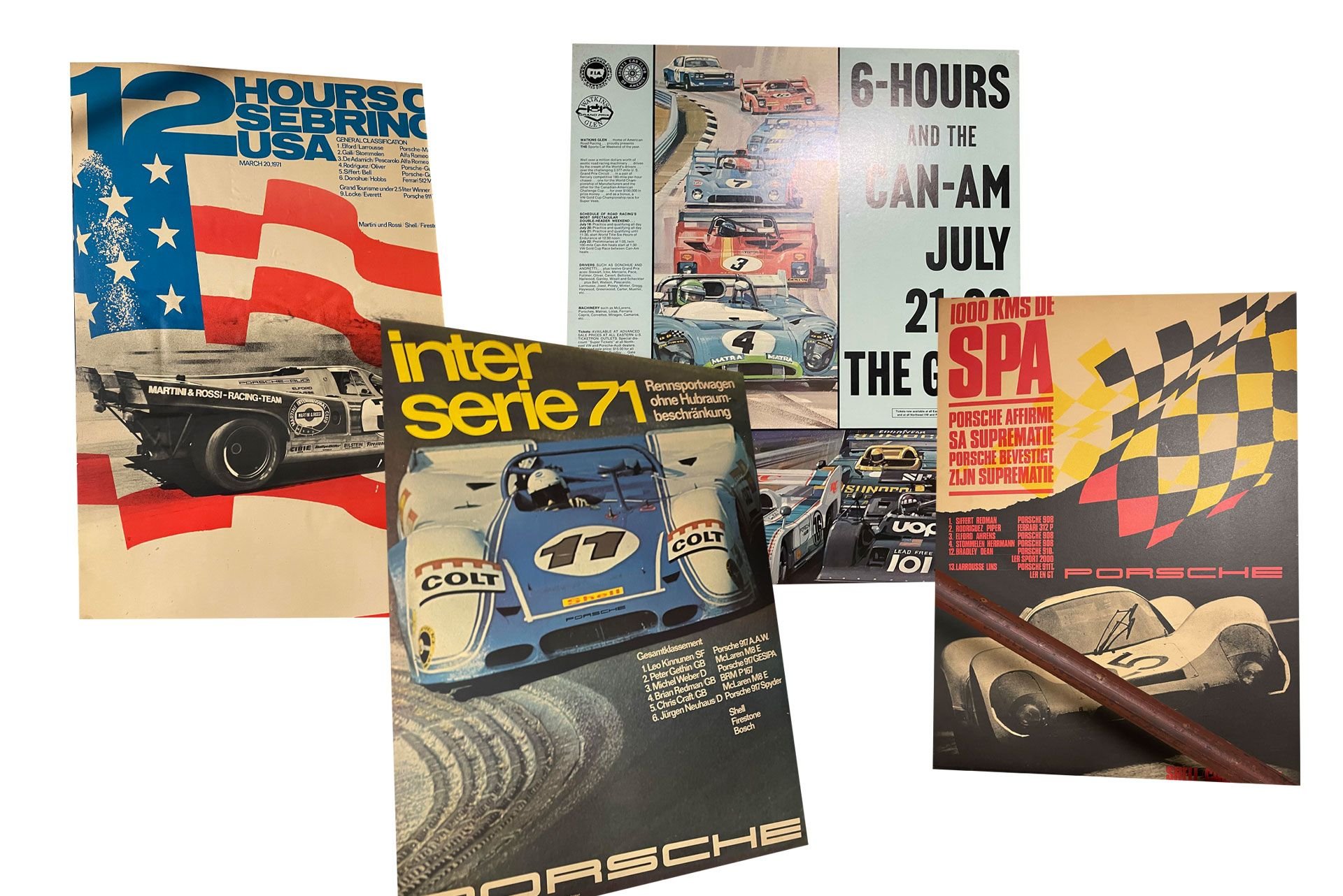 For Sale Group of Porsche Le Mans Posters, mostly mounted on posterboard