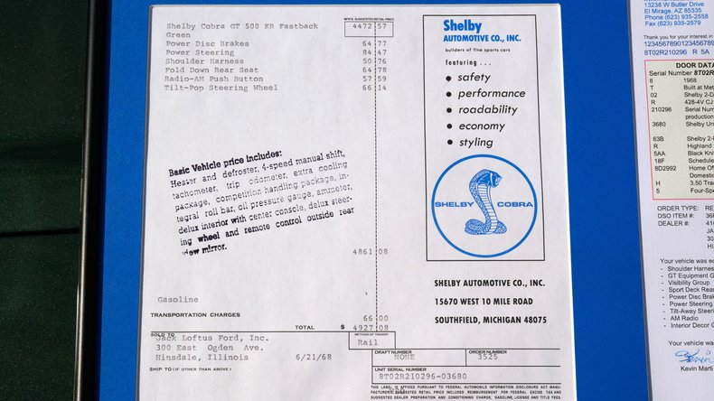 Broad Arrow Auctions | 1968 Shelby GT500 KR Fastback