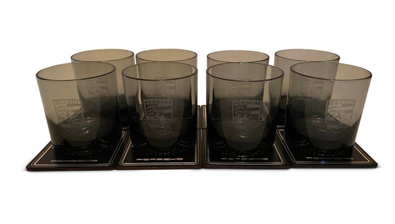 For Sale Porsche Crest Tumbler and Leather Coaster Eight Piece Set
