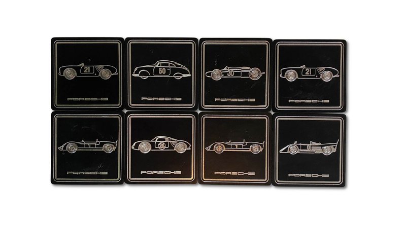 For Sale Porsche Crest Tumbler and Leather Coaster Eight Piece Set
