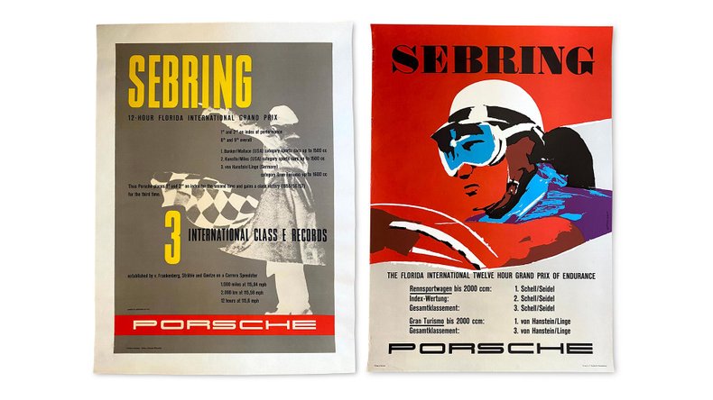 Broad Arrow Auctions | 1957 Sebring 12 Hours and 1958 Sebring 12 Hours Porsche Factory Racing Posters
