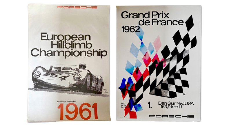 Broad Arrow Auctions | 1961 European Hillclimb Championship and 1962 Grand Prix de France Porsche Factory Racing Posters