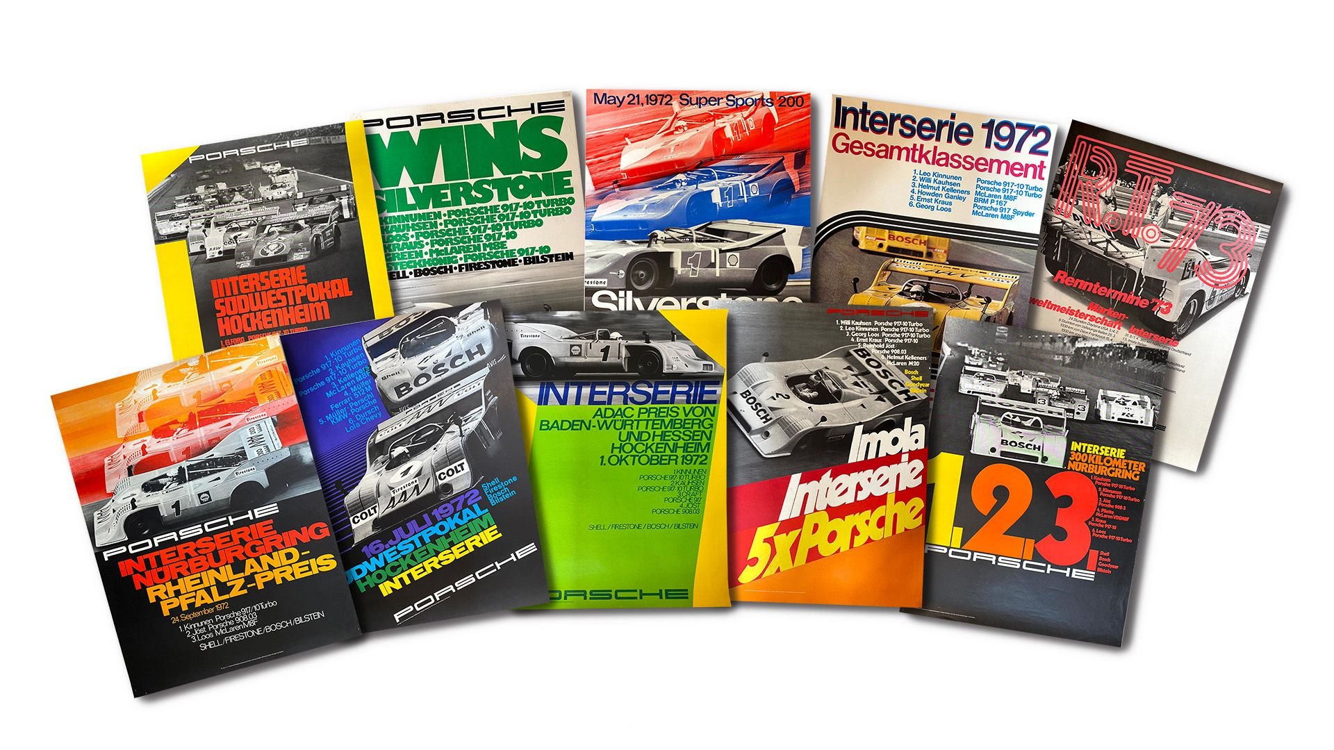Broad Arrow Auctions | Group of 10 Porsche Interserie 917/10 Factory Racing Posters 1972-1973