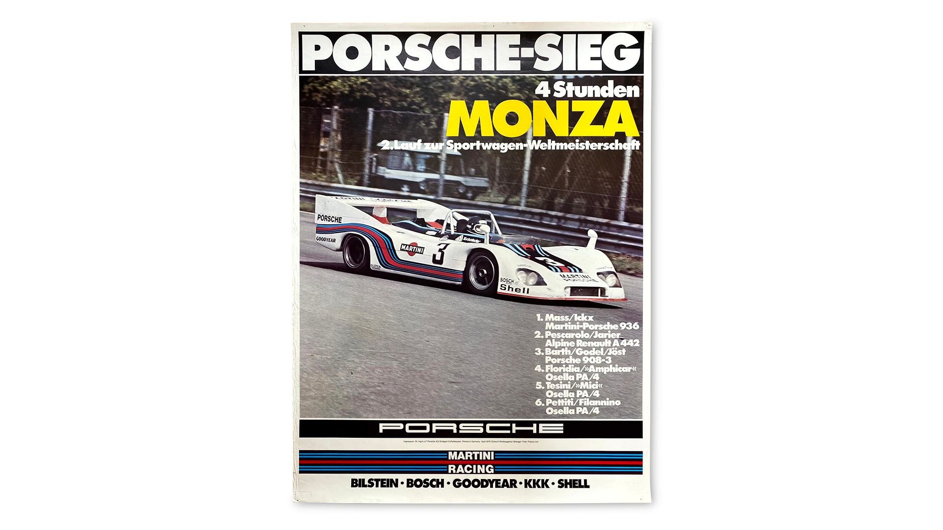 Group of 10 martini porsche 935 and 936 factory racing posters 1976