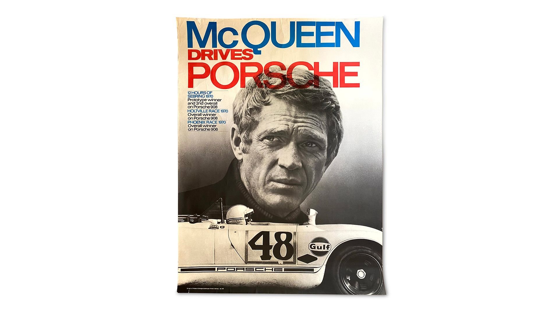 Broad Arrow Auctions | 1970 12 Hours of Sebring "McQueen Drives Porsche" Factory Racing Poster