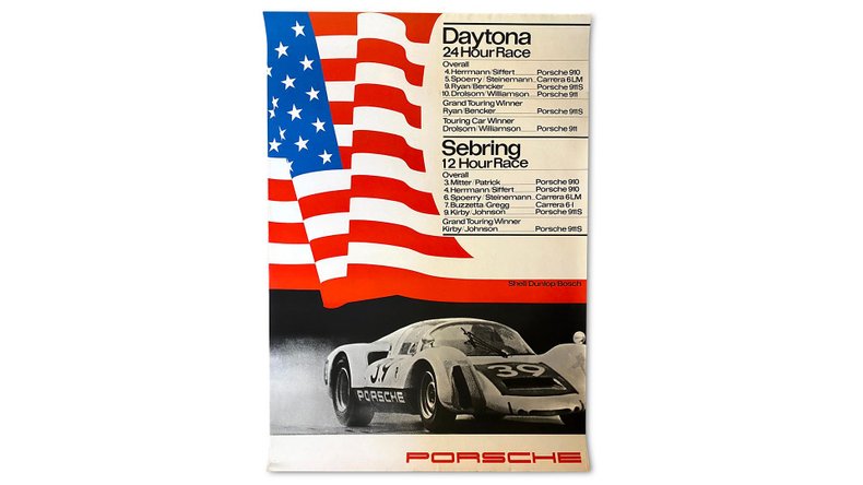 For Sale Group of 5 Porsche Sports Racing Prototype (904, 906, 910 Bergspyder) Factory Racing Posters 1965-1967