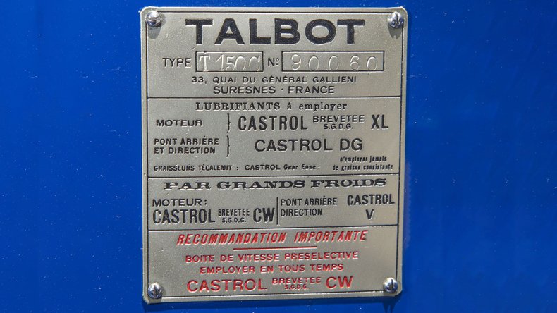 For Sale 1939 Talbot-Lago T150 C Conduite Intérieure d'Usine