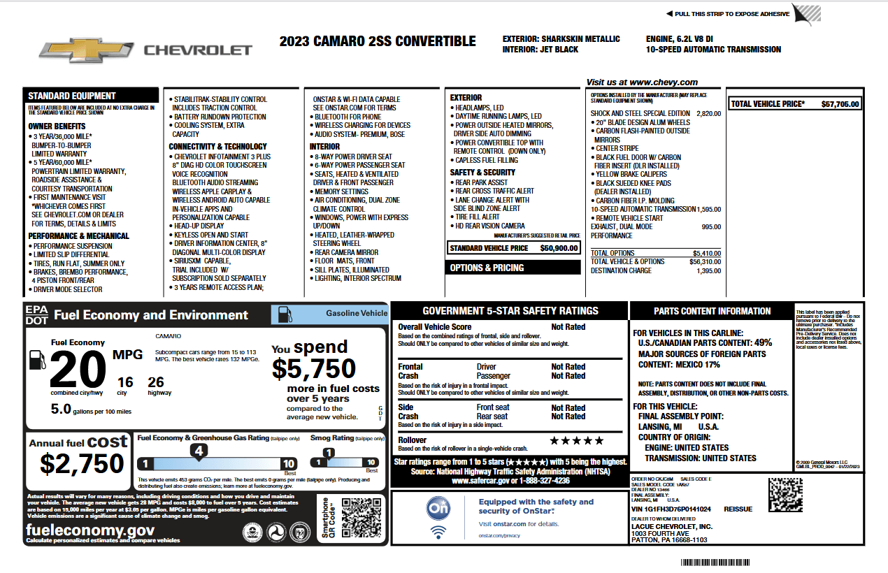 For Sale 2023 Chevrolet Camaro