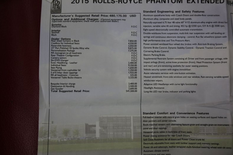 2015 Rolls-Royce PHANTOM EXTENDED WHEEL BASE