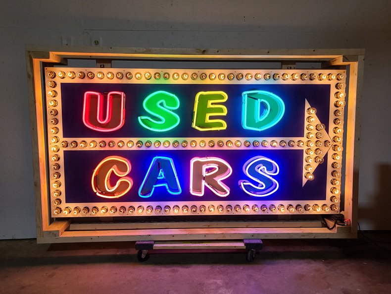 Custom USED CARS Tin Animated Neon Sign | GAA Classic Cars
