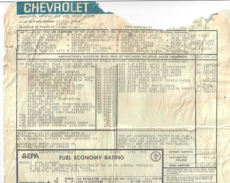 1984 Chevrolet Camaro 73