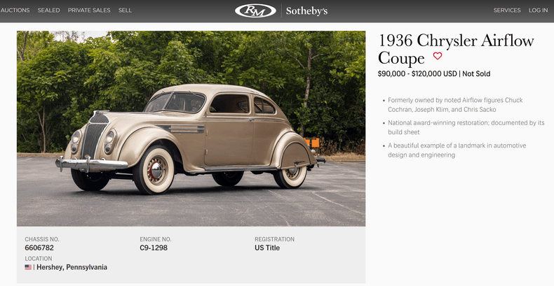For Sale 1935 Chrysler Airflow Coupe 2 door