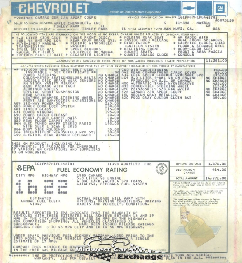 1985 chevrolet camaro z28
