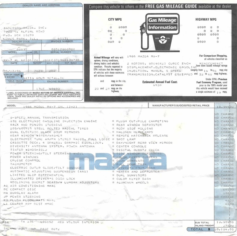 1986 mazda rx 7 gxl