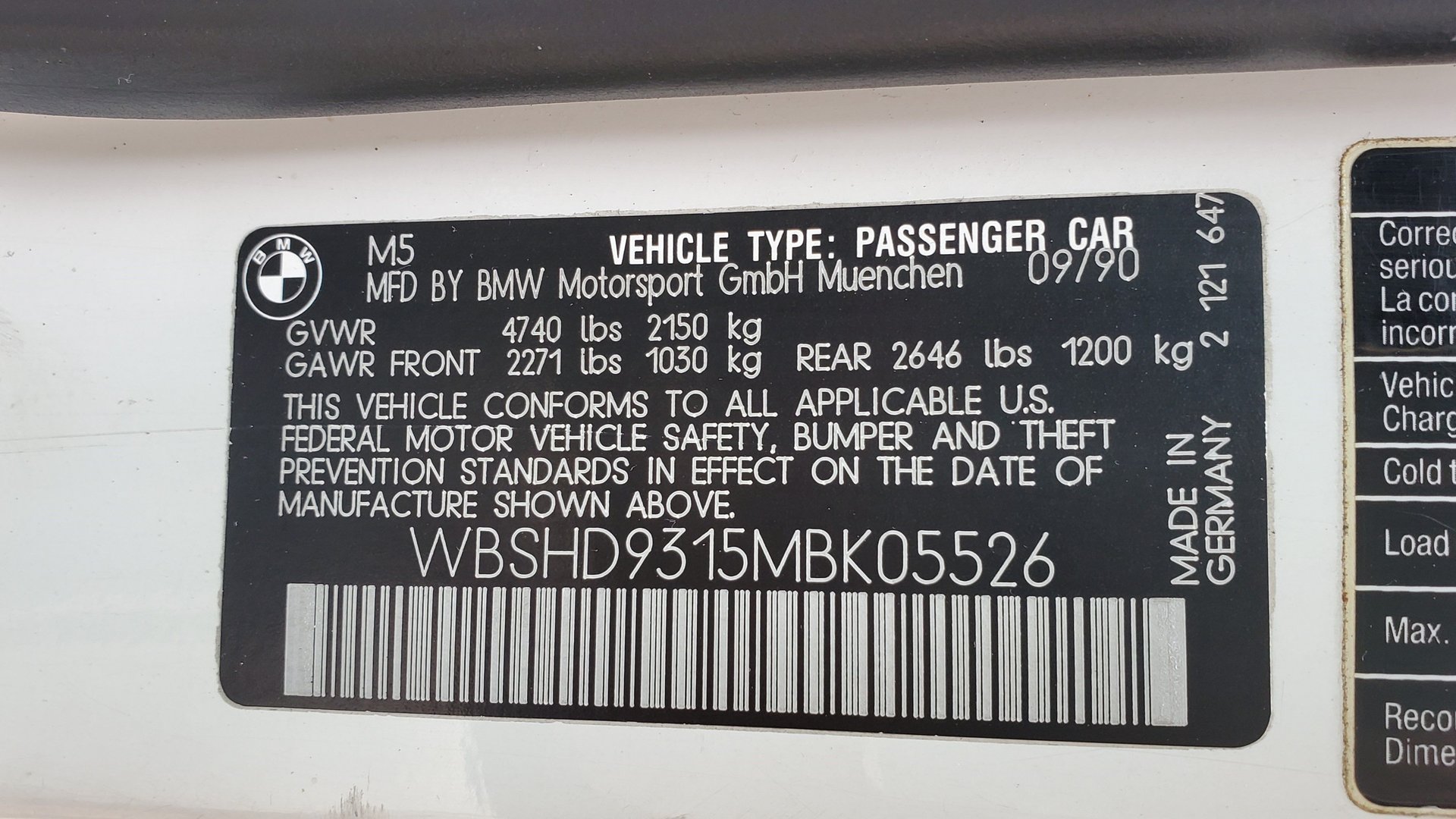 For Sale 1991 BMW M5