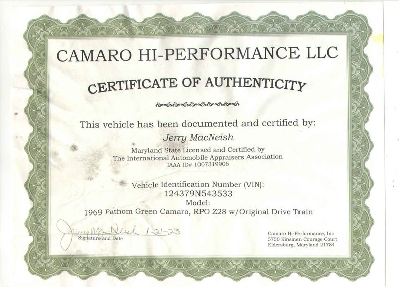 For Sale 1969 Chevrolet Camaro